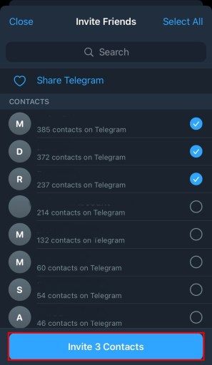 Invitar amigos en Telegram