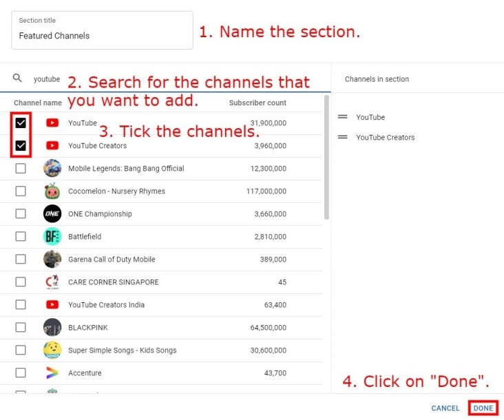 Agregar canales destacados en YouTube