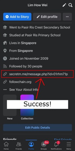Cómo poner un enlace de mensaje secreto en tu perfil de Facebook
