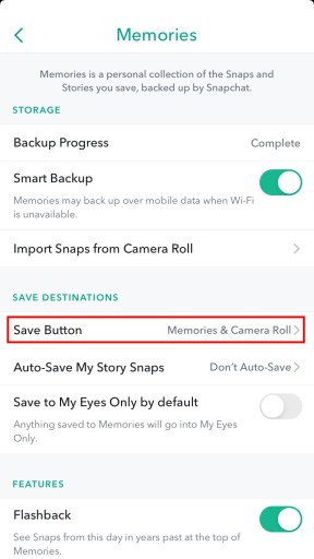 Botón de guardar de Snapchat