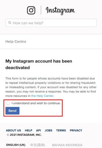 Recuperar una cuenta de Instagram deshabilitada
