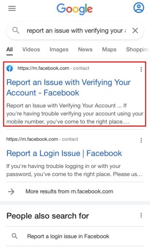 Informar de un problema con la verificación de su cuenta en Facebook