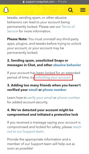 Tu cuenta ha sido bloqueada temporalmente en Snapchat