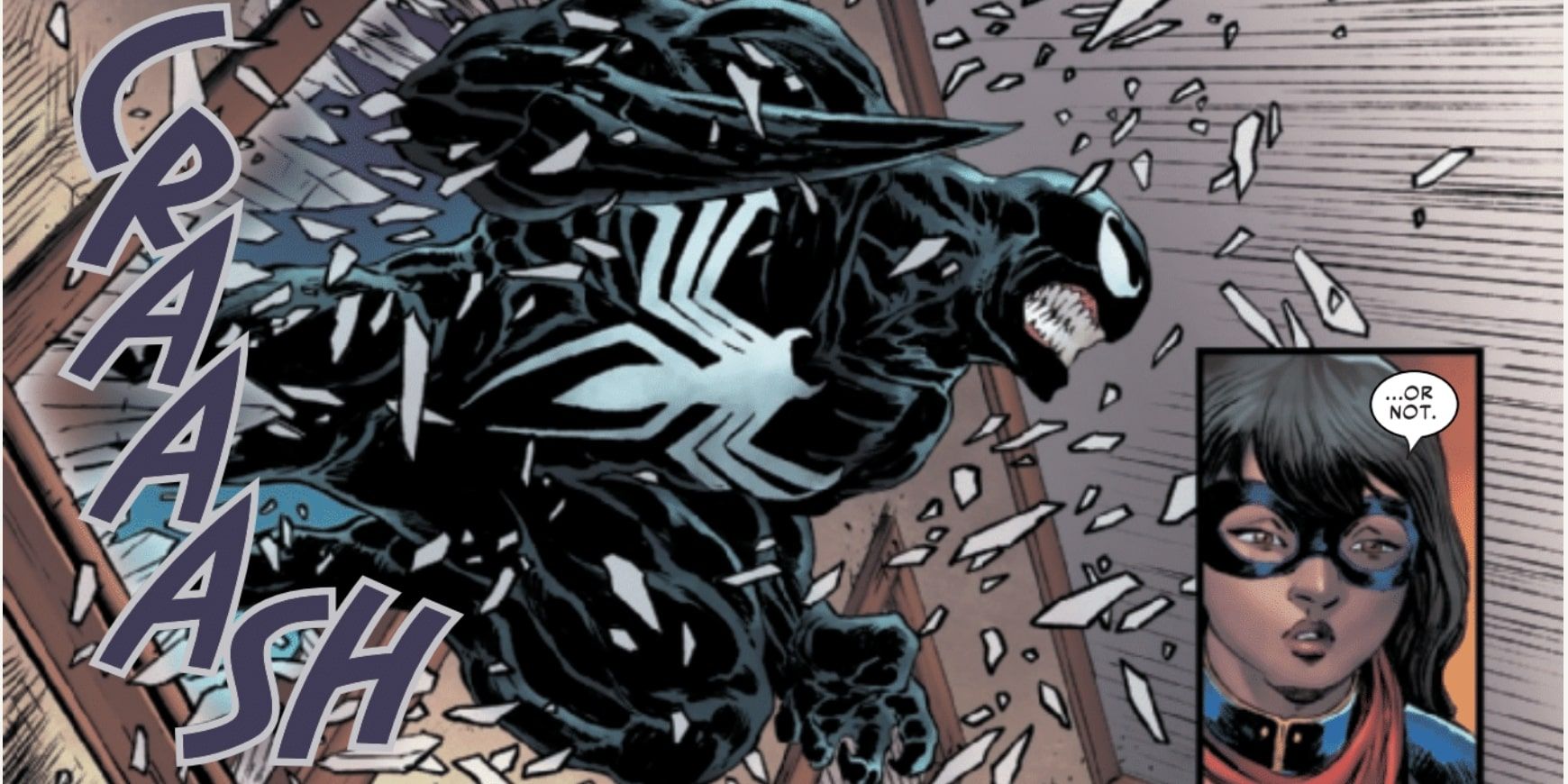 Venom rompe una ventana en Ms. Marvel & Venom