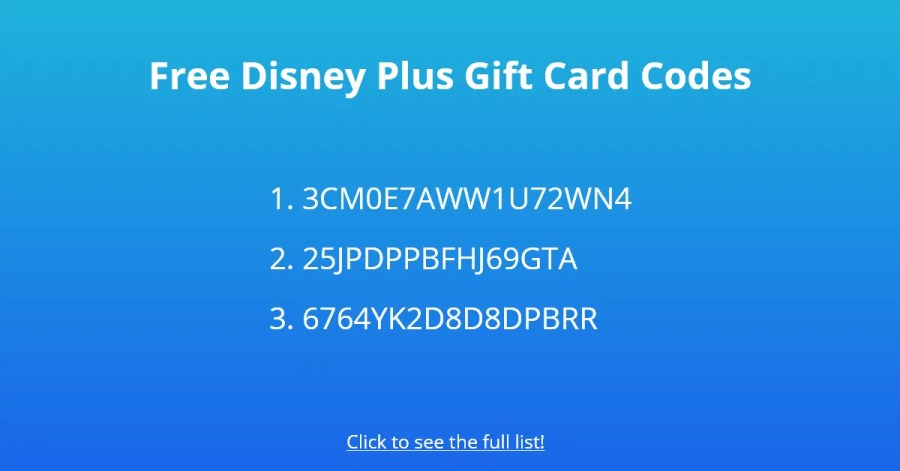 Códigos de tarjetas de regalo gratis de Disney Plus