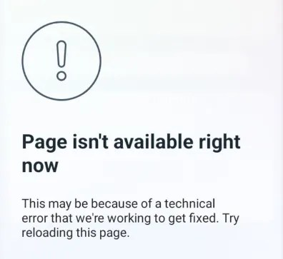 La página no está disponible en este momento en Instagram