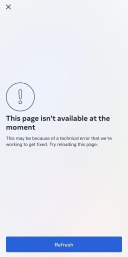 La página no está disponible en este momento en Instagram