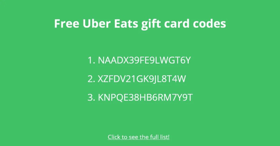 Tarjetas de regalo de Uber Eats gratis