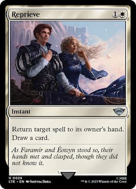 Imagen de Faramir y Éowyn a través de la tarjeta Reprieve MTG en el conjunto LTR