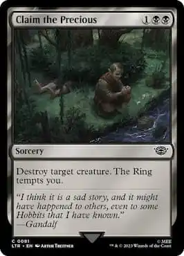 Imagen de Sméagol reclamando The One Ring a través de Claim the Precious MTG card en LTR set