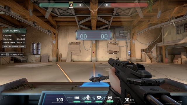 Una captura de pantalla del punto de mira de la Pokébola en el campo de tiro de VALORANT