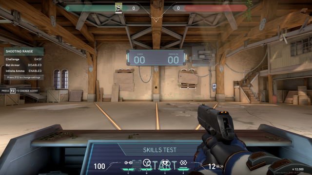 Una captura de pantalla del punto de mira del girasol en el campo de tiro de VALORANT