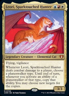Imagen del gato elemental a través de Leori, tarjeta Sparktouched Hunter CMM Planeswalker Party Precon