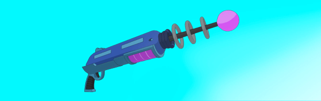 Pistola de rayos de metal brillante de Bender de Futurama en Fortnite.