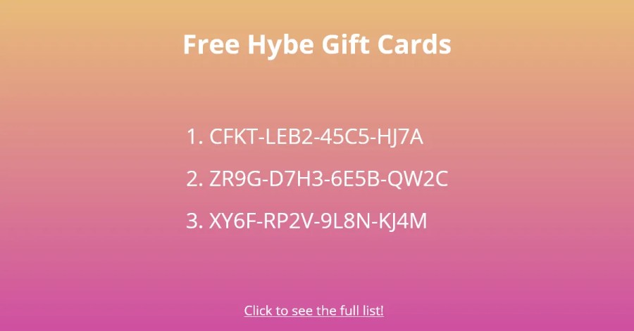 Tarjeta de regalo Hybe gratis