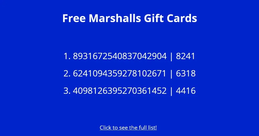 Tarjetas de regalo de Marshalls gratis