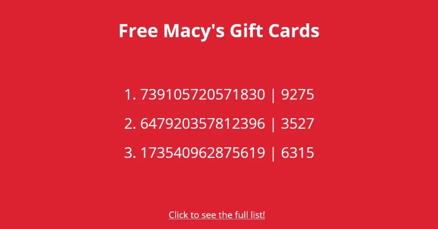 Tarjetas de regalo de Macy's gratis