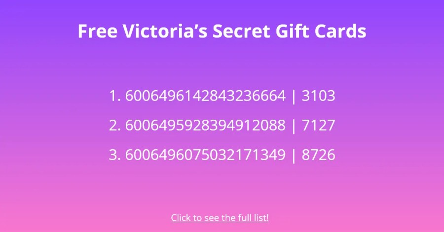 Tarjeta de regalo de Victoria's Secret gratis