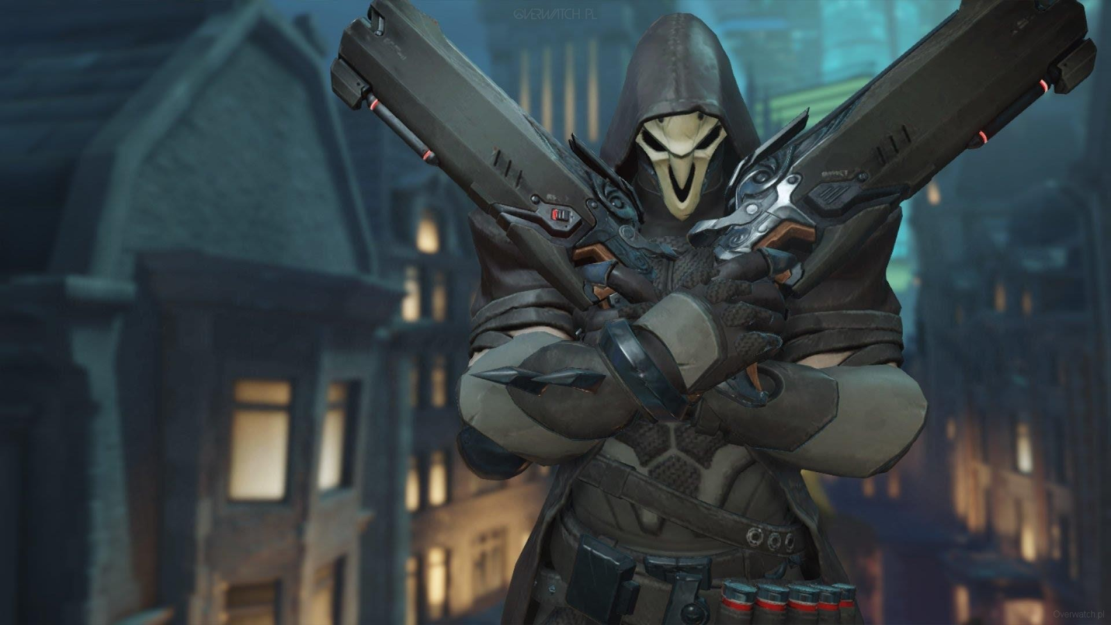 El villano de Overwatch 2, Reaper, cruza sus escopetas mientras mira amenazadoramente a la cámara desde detrás de su máscara. 