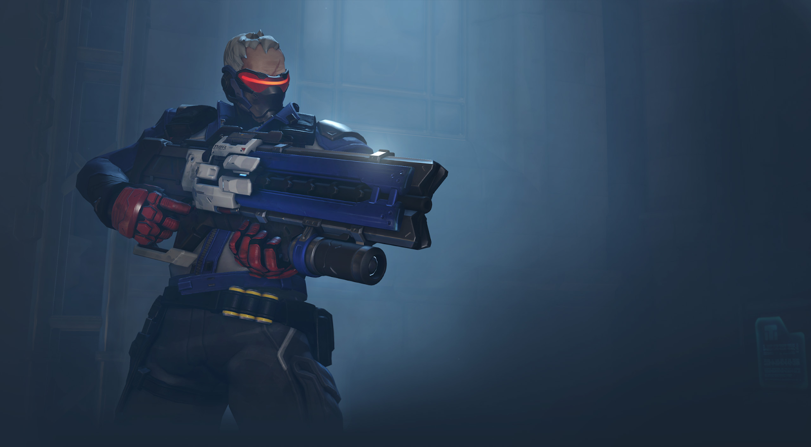 El héroe de Overwatch 2, el Soldado 76, está de pie con su rifle de pulso en la mano.