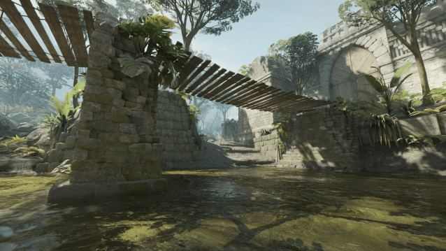 El T de Ancient aparece en Counter-Strike 2, con un pantano y un puente de madera en la jungla.