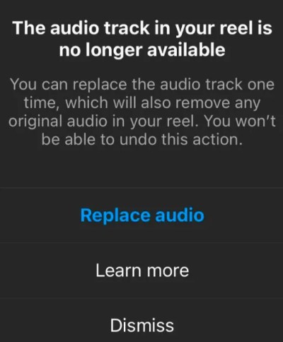 La pista de audio de tu reel ya no está disponible