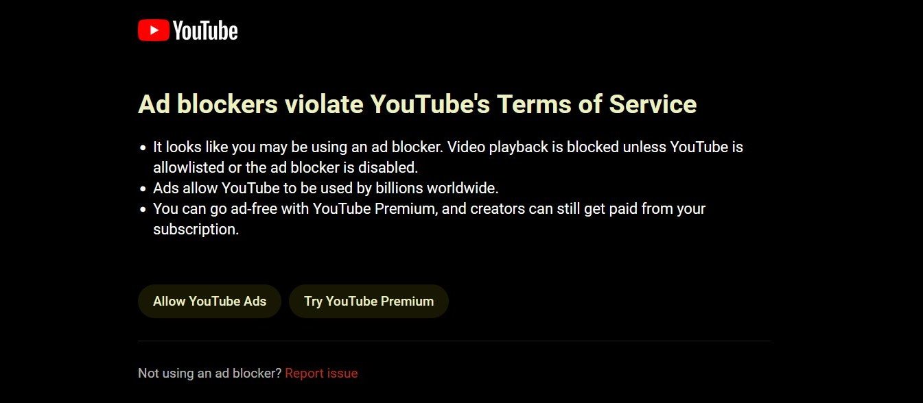 Los bloqueadores de anuncios violan los Términos de servicio de YouTube