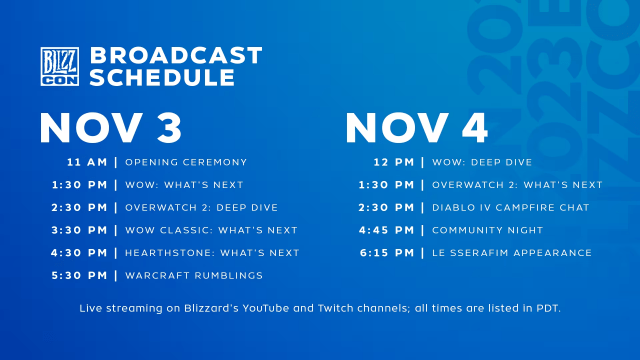 Calendario de retransmisiones de la BlizzCon 2023