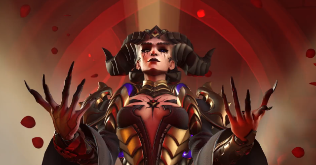 Una imagen del nuevo aspecto de Moira inspirado en Diablo en Overwatch 2.