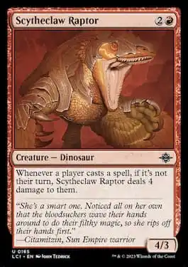 Scytheclaw Raptor es una criatura dinosaurio de Last Caverns of Ixalan.