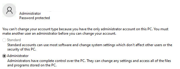 Una captura de pantalla que muestra la configuración del administrador de Windows 10.