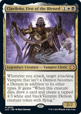 Imagen de un vampiro sosteniendo un pergamino mágico y un farol en la tarjeta MTG del mazo LIC Blood Rites Commander