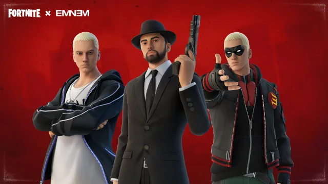 Tres estilos de piel alternativos de Eminem en Fortnite.
