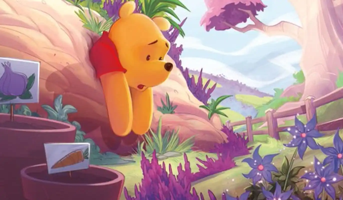 Imagen de Winnie-the-Pooh atrapado en la ventana de casa a través de Disney Lorcana I'm Stuck Rise of the Floodborn