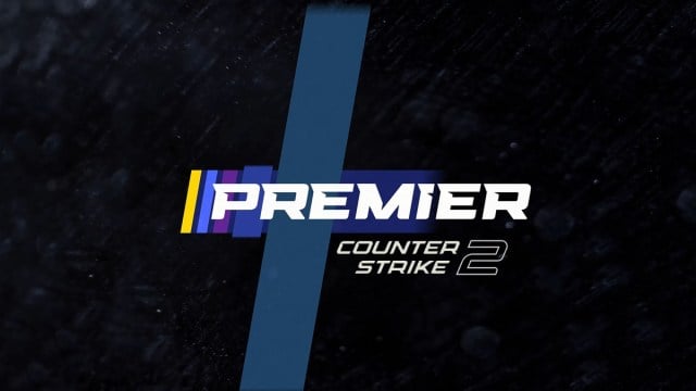 El logo de Counter-Strike 2 Premier con rayas azules y amarillas.