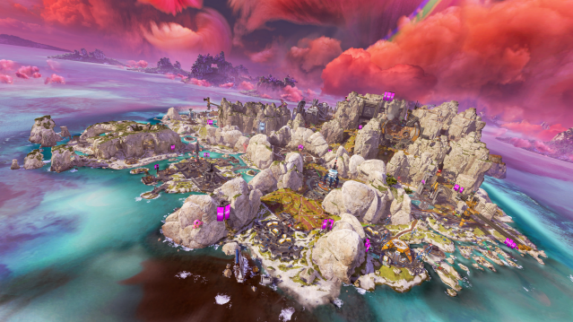 Una toma amplia del mapa Storm Point en Apex Legends.