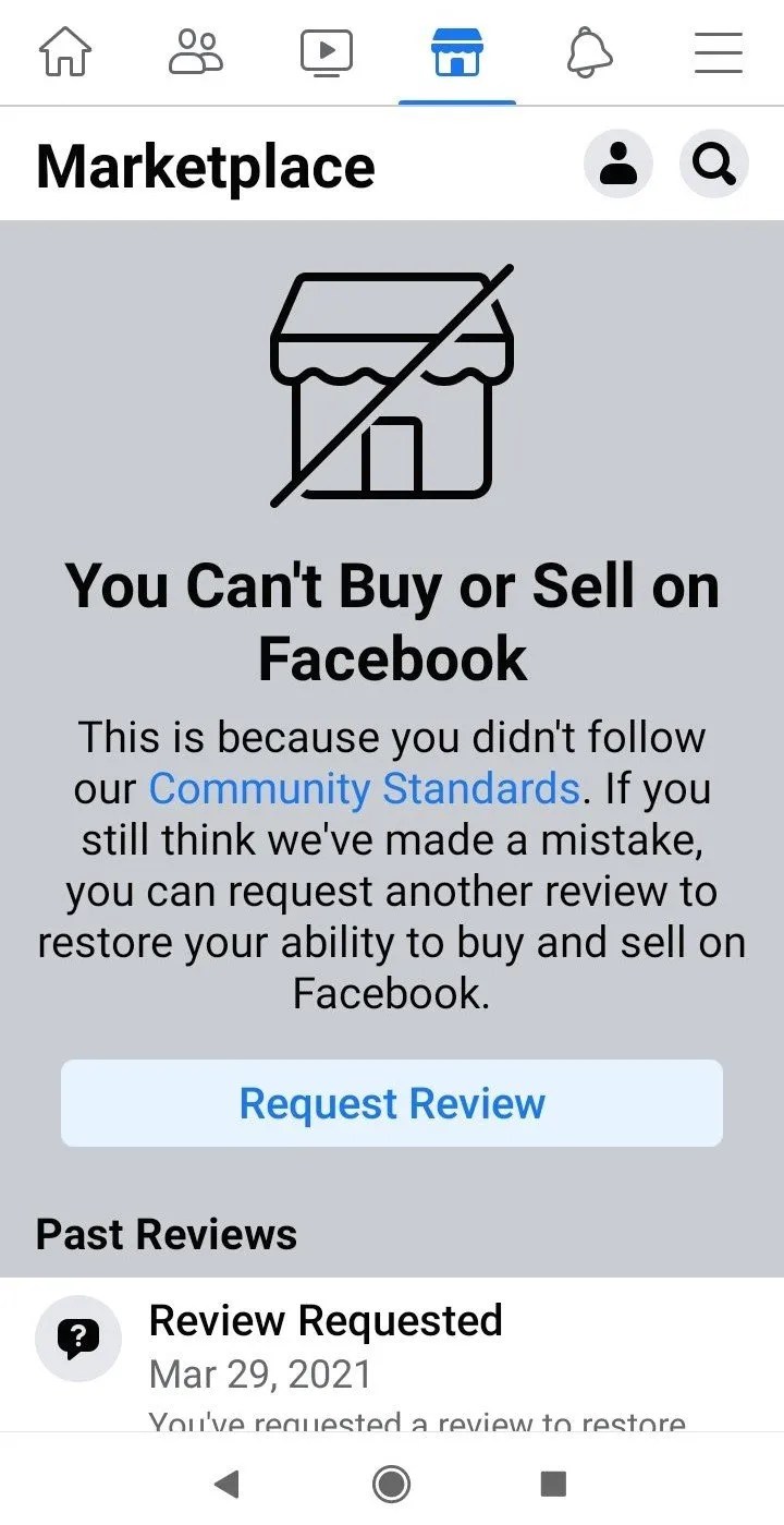 Prohibición del mercado de Facebook