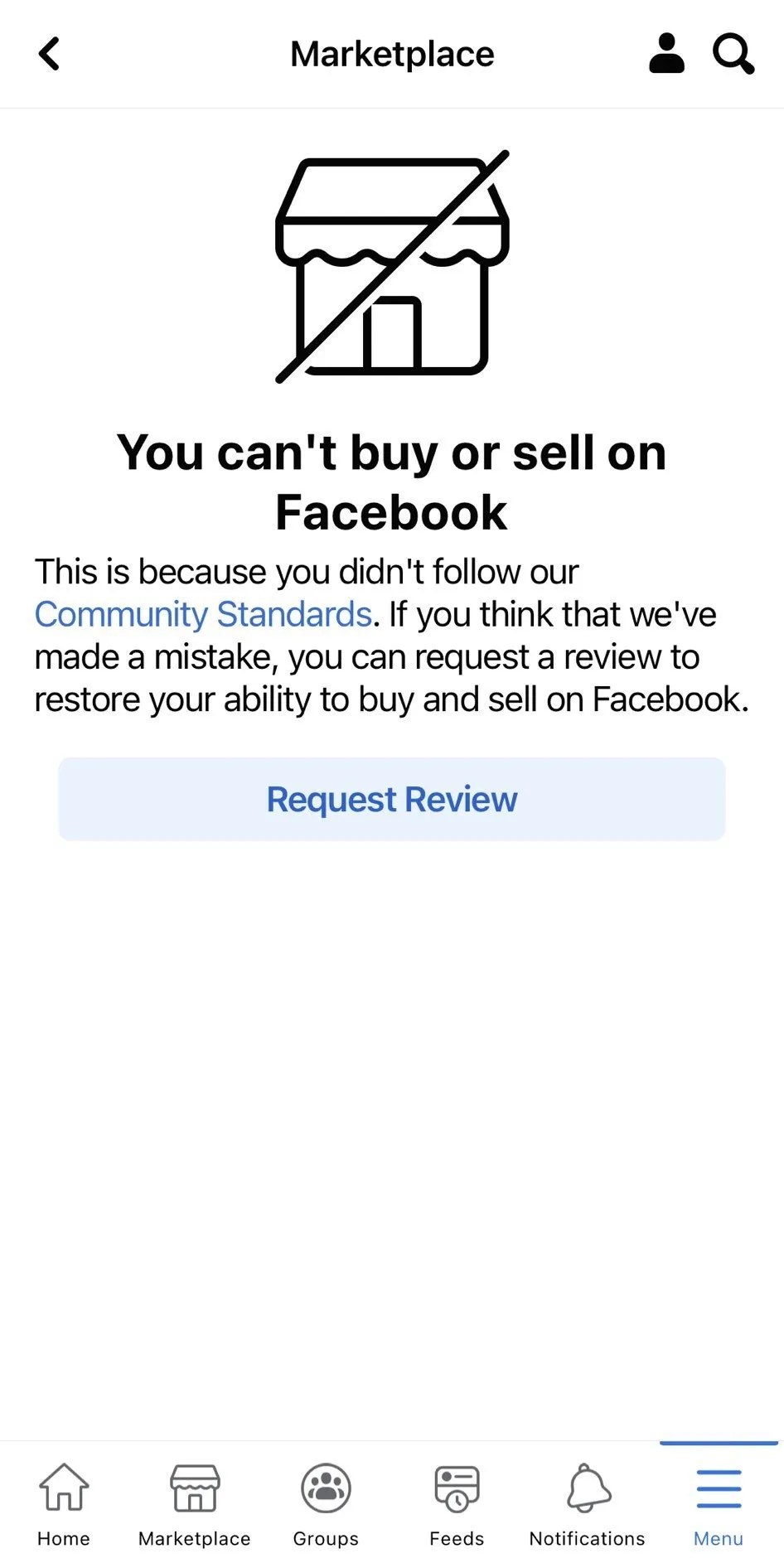 No puedes comprar ni vender en Facebook