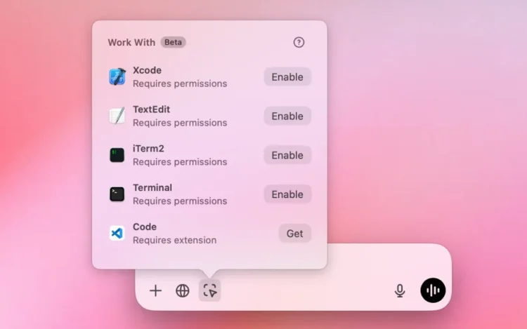ChatGPT pour macOS presente la fonctionnalite Travailler avec les.webp